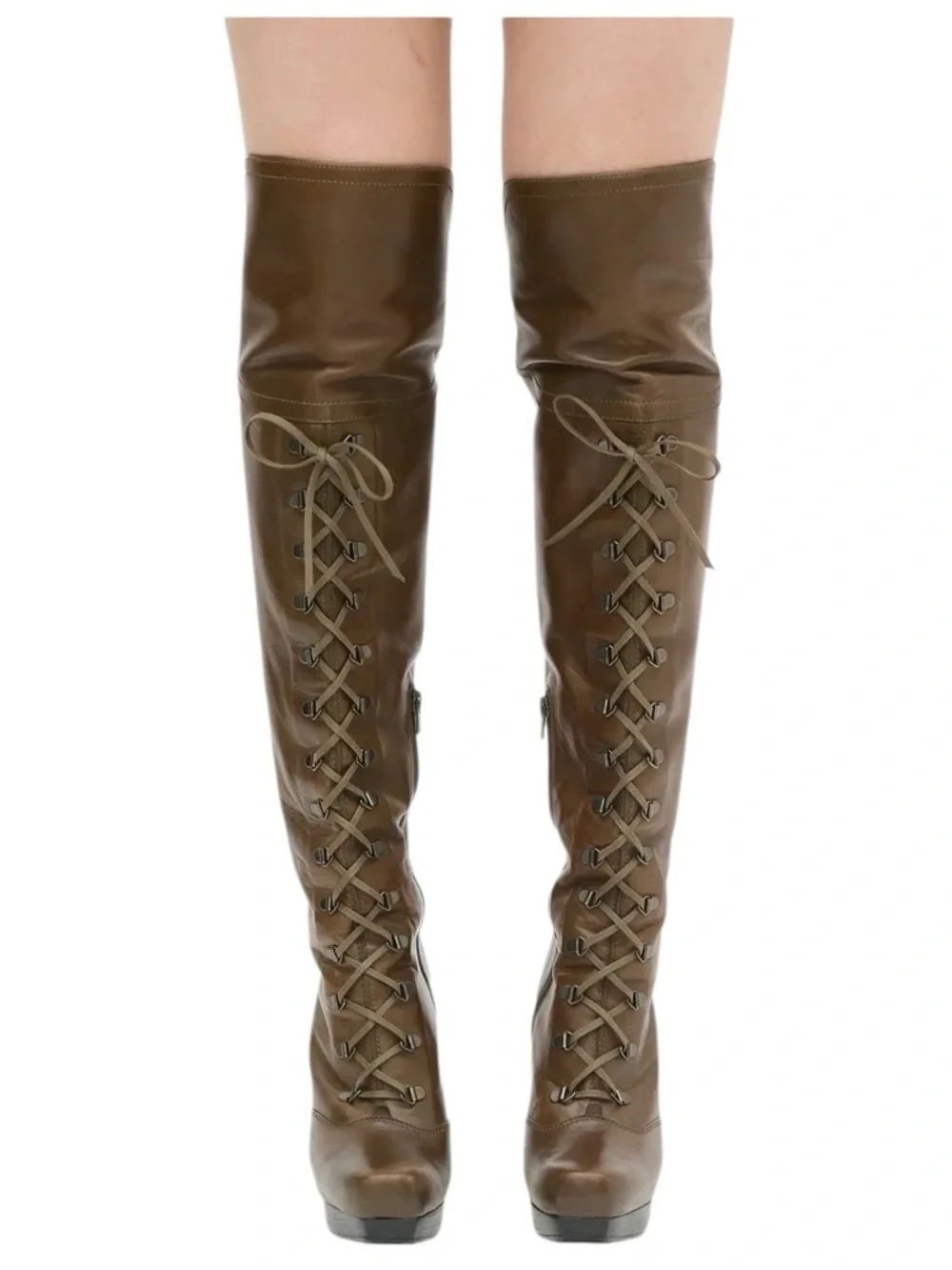 Stuart Weitzman Brown Leather Over the Knee Lace Up Stiletto Boots size 8